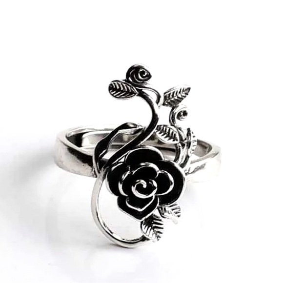 Vintage Stainless silver Rose Ring, Adjustable, Flower, Boho - Picture 5 of 6
